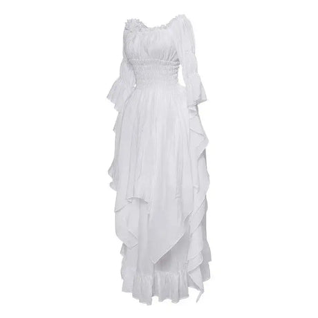 White Victorian Medieval Renaissance Long Dress Plus Size Women Cosplay Halloween Costume Princess Gown Vintage Gothic Dresses - Lootquake
