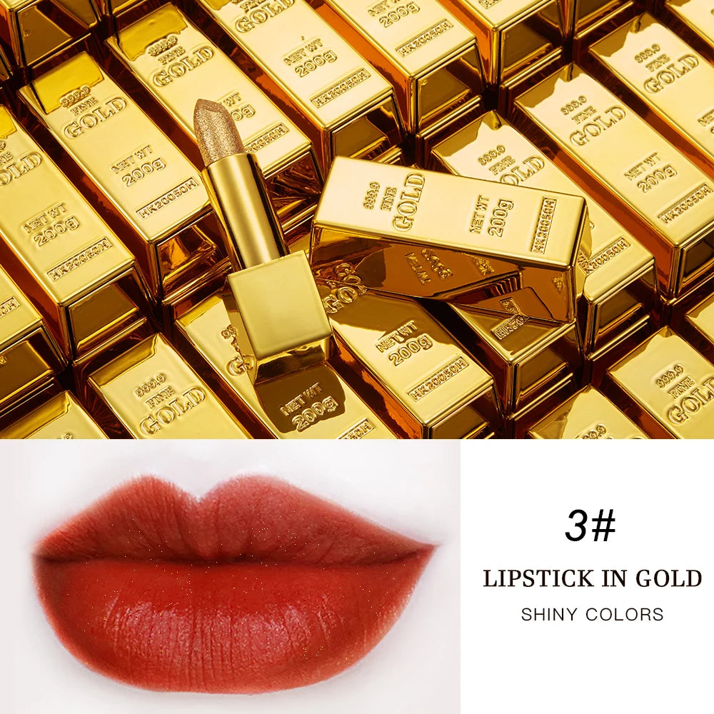 Lápiz labial con brillo, maquillaje hidratante, lápiz labial dorado mate aterciopelado, resistente al agua, labiales sexys, rojos brillantes, cosméticos, pigmento nude.