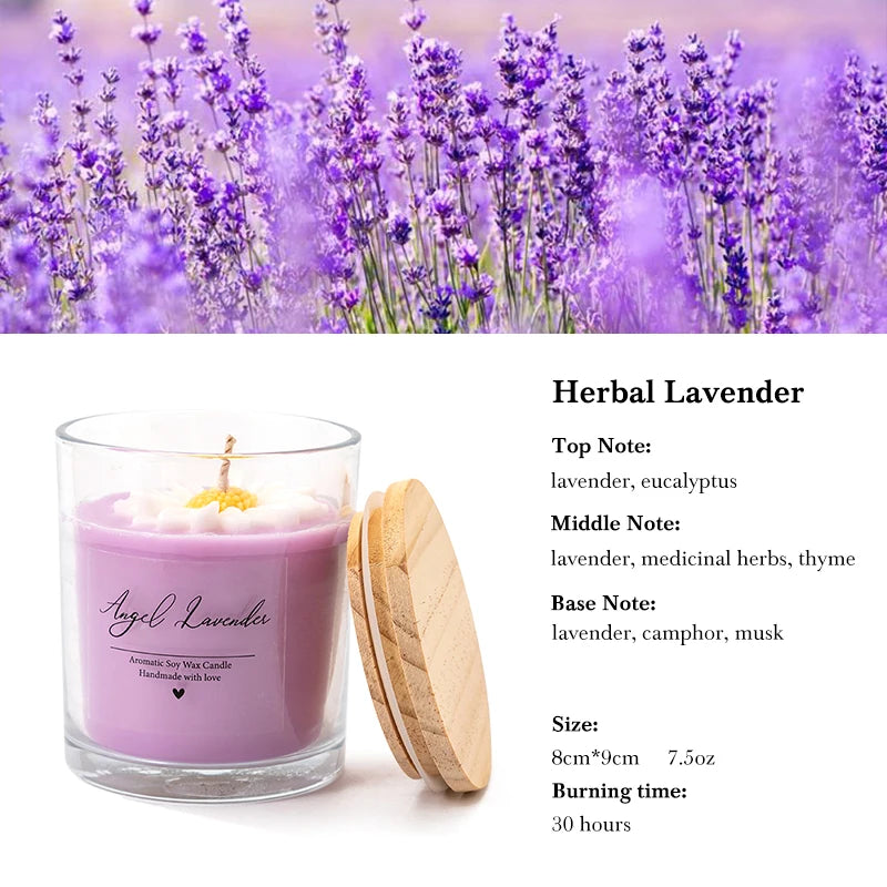 Bougie parfumée au soja violet naturel AIKUN 8 cm x 9 cm, ornée de marguerites blanches, aromathérapie, décoration d'intérieur, cadeau écologique