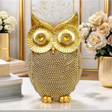 Modern Home Decor Sculpture Unique Sparkling Golden Owl Figurine Resin Statue for Office Living Room Desktop Ornaments