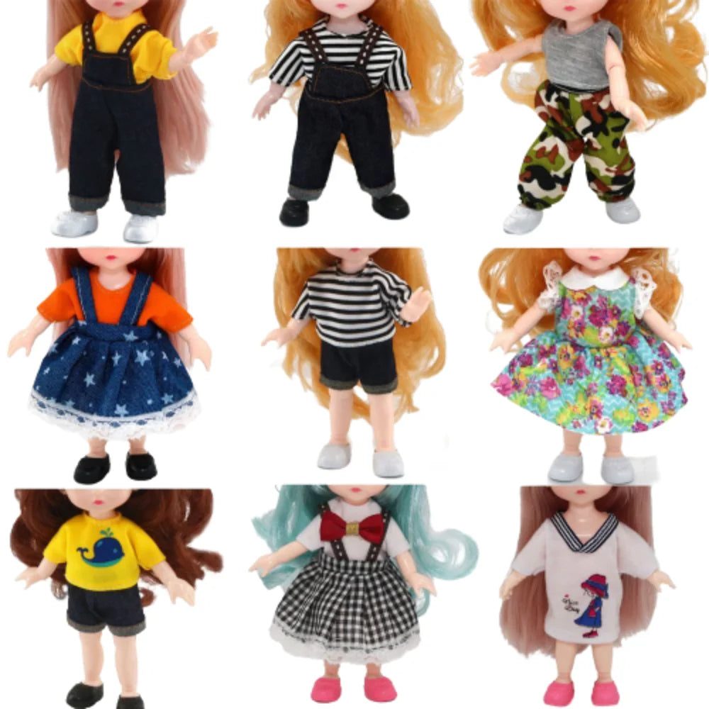 Dolls Clothes Suit For 16cm Doll Dress Up Accessories Sleeveless Top Casual Pants Denim Grid Dress Skirt Daily Wear Accessories - Lootquake