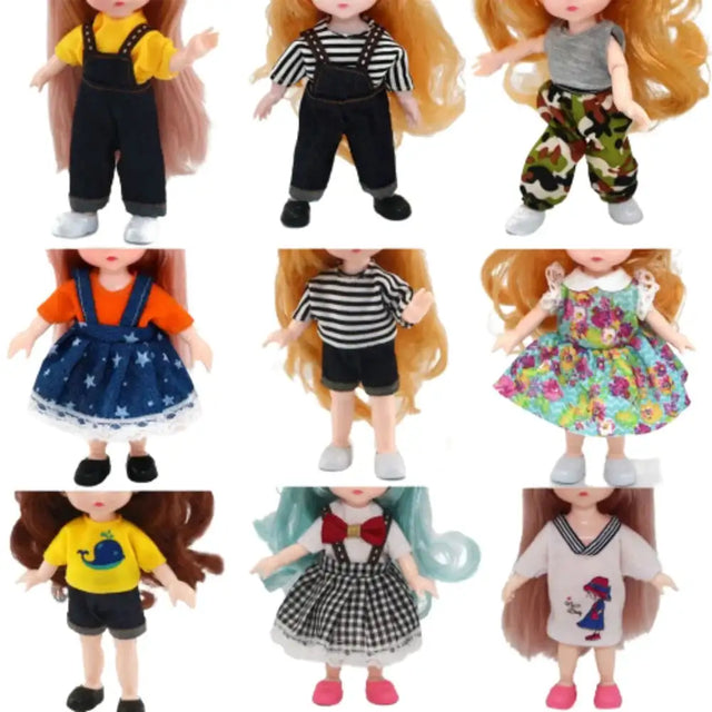 Dolls Clothes Suit For 16cm Doll Dress Up Accessories Sleeveless Top Casual Pants Denim Grid Dress Skirt Daily Wear Accessories - Lootquake