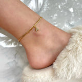 Crystal A-Z Letter Initial  Anklets Bracelet for Women ,Cuban Link Anklet Stainless Steel Beach Leg Foot Chains Wholesale