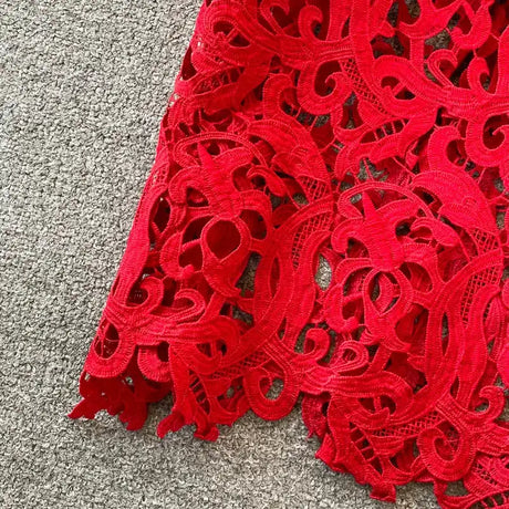 Sexy Hollow Out Lace Bodycon Long Dress Women Elegant Red/Pink/White Off Shoulder Patchwork Maxi Party Vestidos 2021 Autumn New - Lootquake