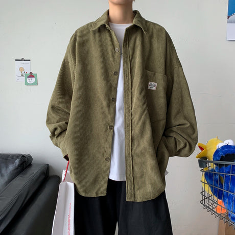 LAPPSTER Men Corduroy Vintage Autumn Shirts 2023 Mens Korean Fashion Harajuku Shirts Male Oversized Streetwear Colorful Shirts - Lootquake