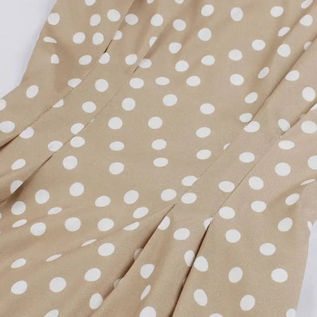 Tonval Khaki Color High Waist Elegant Polka Dot Women Vintage Long Dress Sleeveless Pocket Side Ladies Midi Dresses Retro - Lootquake