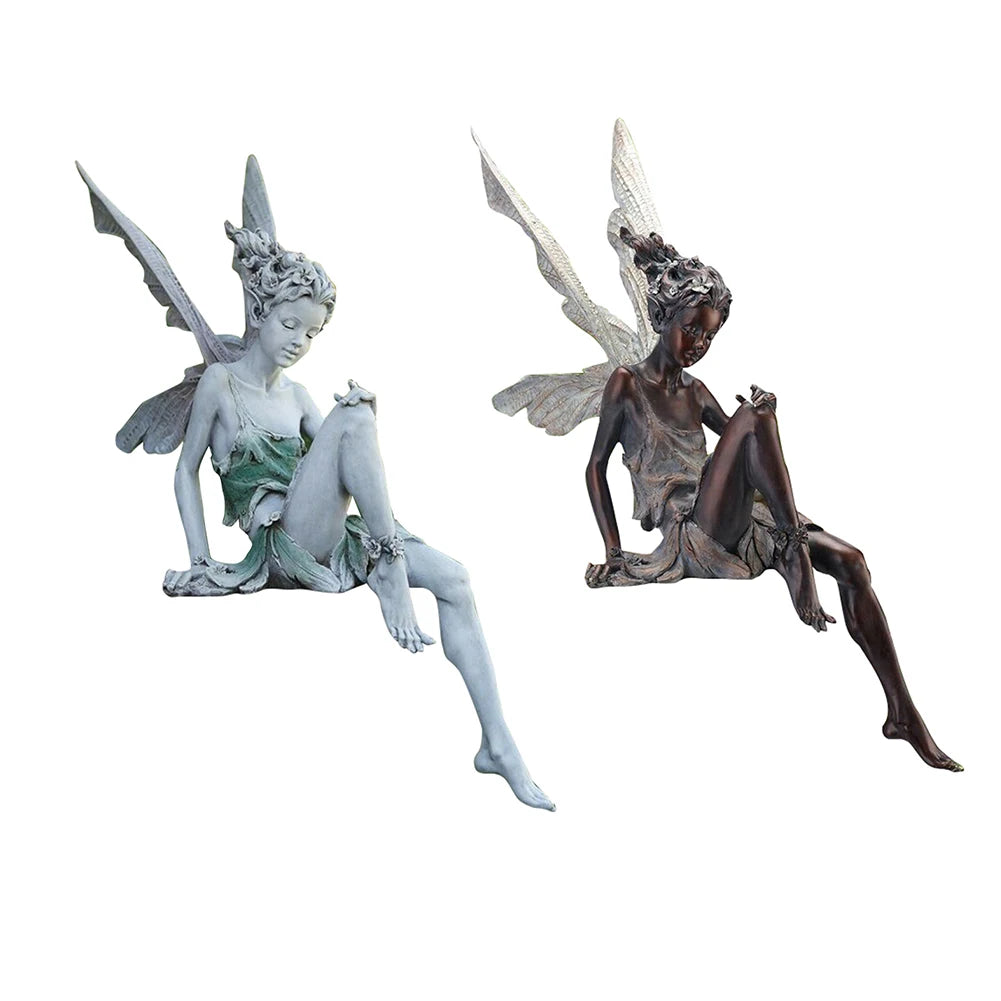 Escultura de hada de las flores para jardín, paisajismo, arte de patio, adorno de resina, estatua de Turek sentada, figuras de ángel para exteriores, decoración artesanal