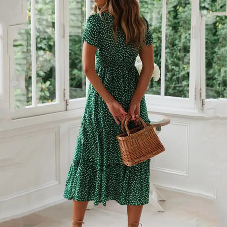 Vestidos Vintage Vintage Print Puff Sleeve summer Beach sweet dresses Casual Square collar floral maxi long dress 2024 festa - Lootquake