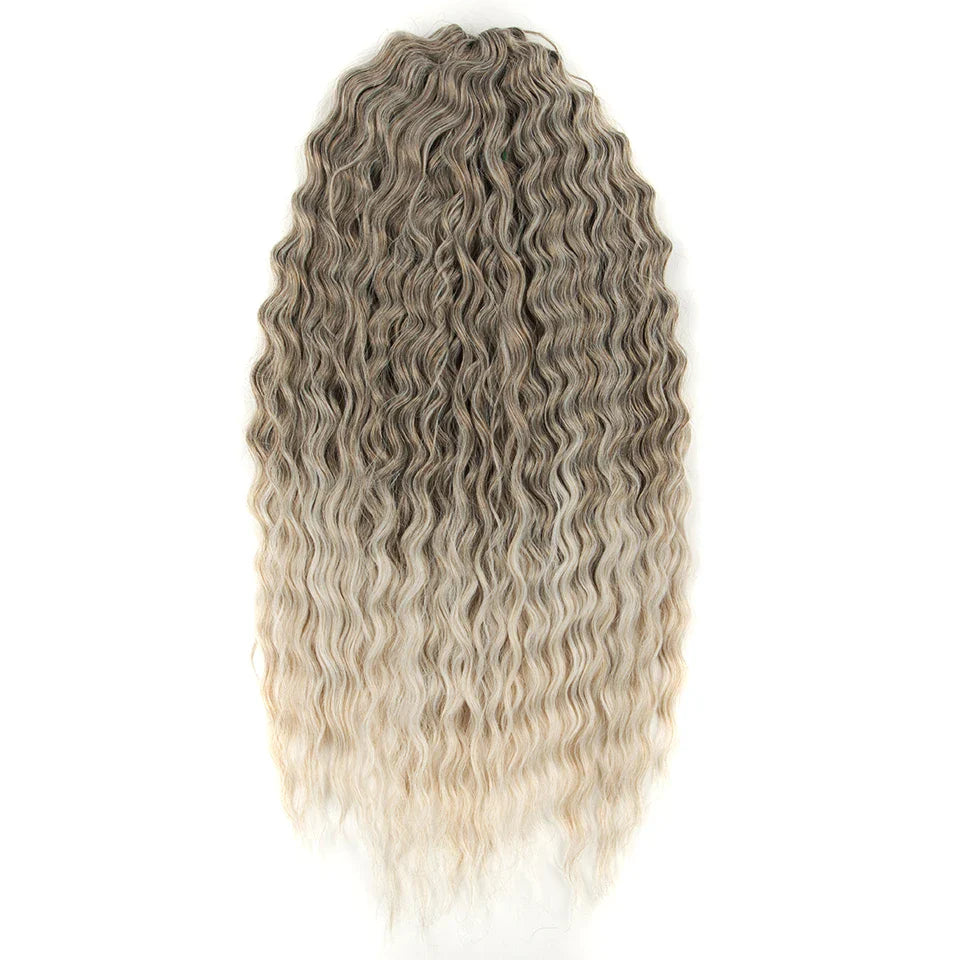 24" Water Wave Crochet Hair | Ombre Blonde Brown | Curly Twist Braids | Synthetic Braiding Hair Extensions | 60 Strands