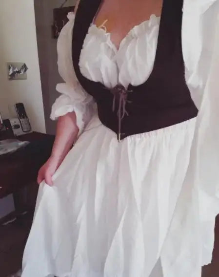 White Victorian Medieval Renaissance Long Dress Plus Size Women Cosplay Halloween Costume Princess Gown Vintage Gothic Dresses - Lootquake