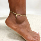 Crystal A-Z Letter Initial  Anklets Bracelet for Women ,Cuban Link Anklet Stainless Steel Beach Leg Foot Chains Wholesale