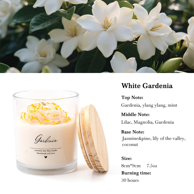 Bougie parfumée au soja violet naturel AIKUN 8 cm x 9 cm, ornée de marguerites blanches, aromathérapie, décoration d'intérieur, cadeau écologique
