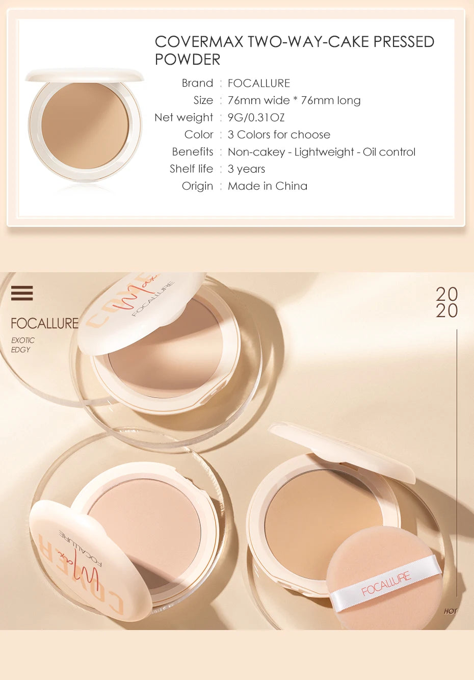 FOCALLURE Wholesale Full Coverage Face Powder Long Lasting Oil control Concealer Foundation For Face Make up Natural Cosmetic