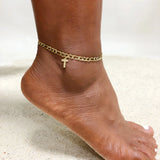 Crystal A-Z Letter Initial  Anklets Bracelet for Women ,Cuban Link Anklet Stainless Steel Beach Leg Foot Chains Wholesale
