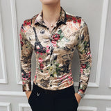 Ropa de franela con estampado de moda para invierno, elegante vestido de fiesta, camisas nuevas de manga larga, camisas casuales de terciopelo barroco, camisas de seda para hombre