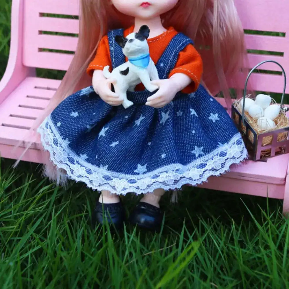 Dolls Clothes Suit For 16cm Doll Dress Up Accessories Sleeveless Top Casual Pants Denim Grid Dress Skirt Daily Wear Accessories - Lootquake