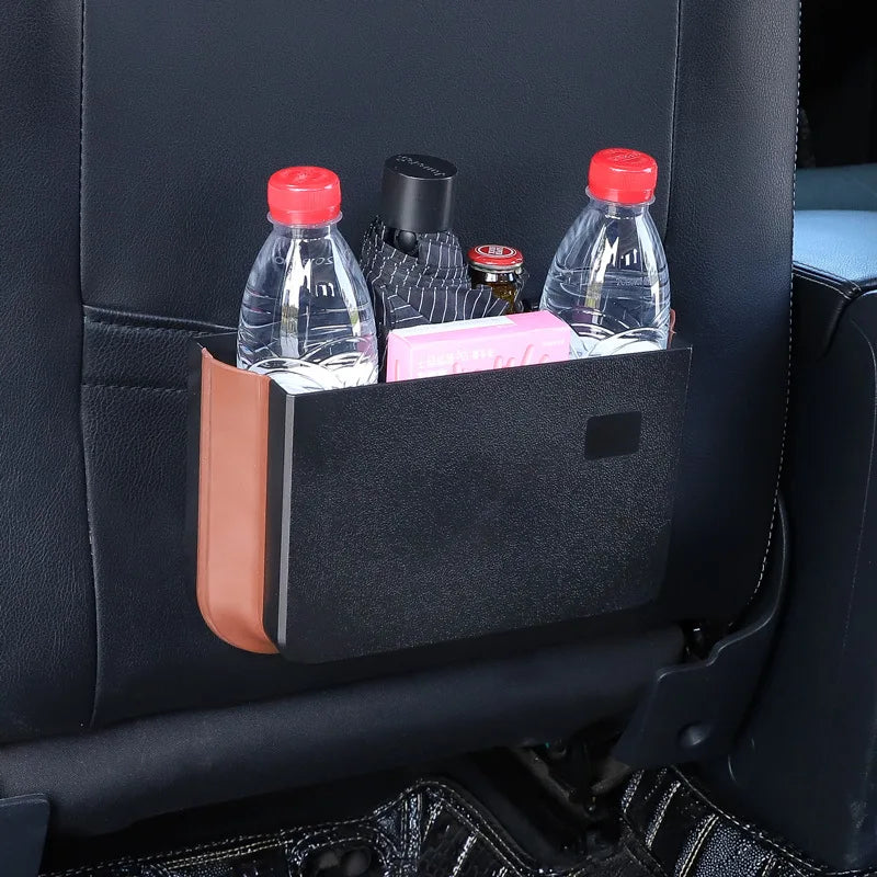 Cubo de basura para coche con marco beige, organizador de almacenamiento automático, contenedor de basura, diseño de almacenamiento y orden, cubo de basura plegable, cenicero, suministros
