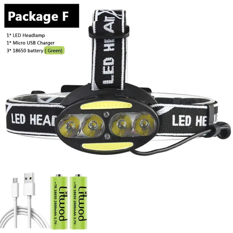 Head Lamp Headlamp Headlight Flashlight Torch Lanterna 4 Xm-l Sensor Led Bulbs Litwod Camping / Cycling Hunting Hiking Lithium - Lootquake