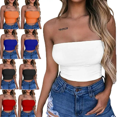 New Summer Solid Women Sexy Tank Top Bustier Bra Vest Crop Top Bralette Singlet T-Shirt Vintage Sleeveless Top - Lootquake
