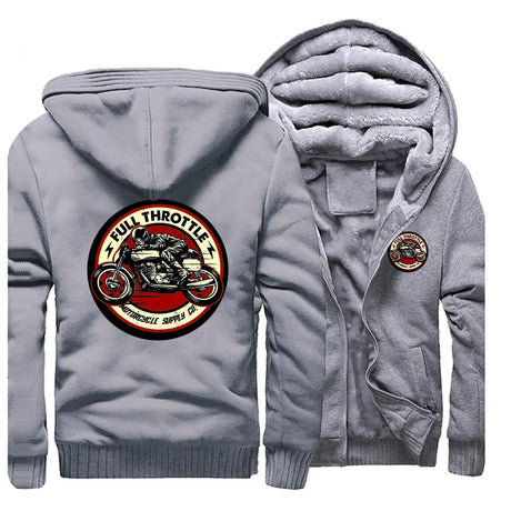2023 Winter Men Thick Sweatshirt Full Throttle Cafe Racer Rockabilly Biker Zipper Jacket Fleece Warm Mens Thicken Hoodies - Lootquake
