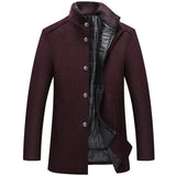 Woolen Coat Men Winter Windbreaker Long Thick Wool Jackets abrigo hombre Man Stand Collar Single Breasted With Vest Woolen Coats - Lootquake