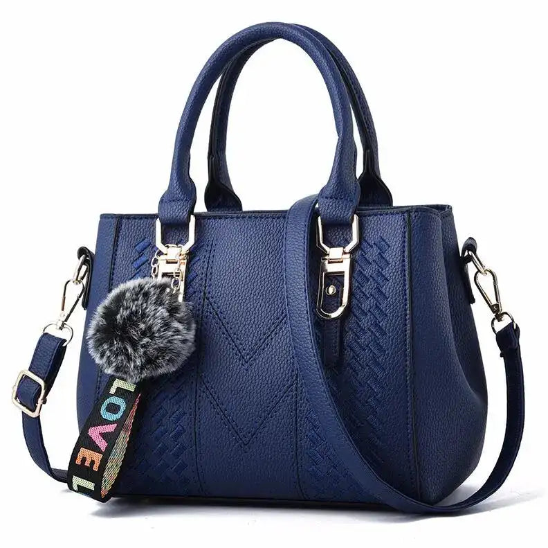 Embroidery Messenger Bags Women Leather Handbags Bags for Women Sac a Main Ladies hair ball Hand Bag - Lootquake
