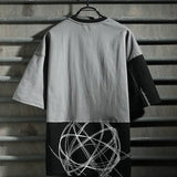 Old style hip hop fashion men's short sleeve T-shirt color matching style tooling 5-sleeve men's T-shirt - Lootquake