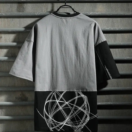 Old style hip hop fashion men's short sleeve T-shirt color matching style tooling 5-sleeve men's T-shirt - Lootquake