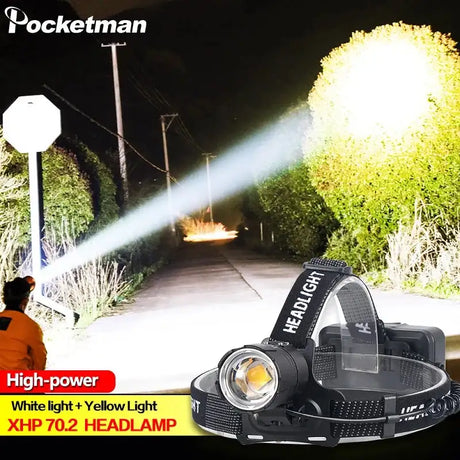 XHP70.2 Use 3*18650 batteries Led Headlamp XHP70 Most Powerful Yellow or White Led Headlight Fishing Camping ZOOM Torch - Lootquake