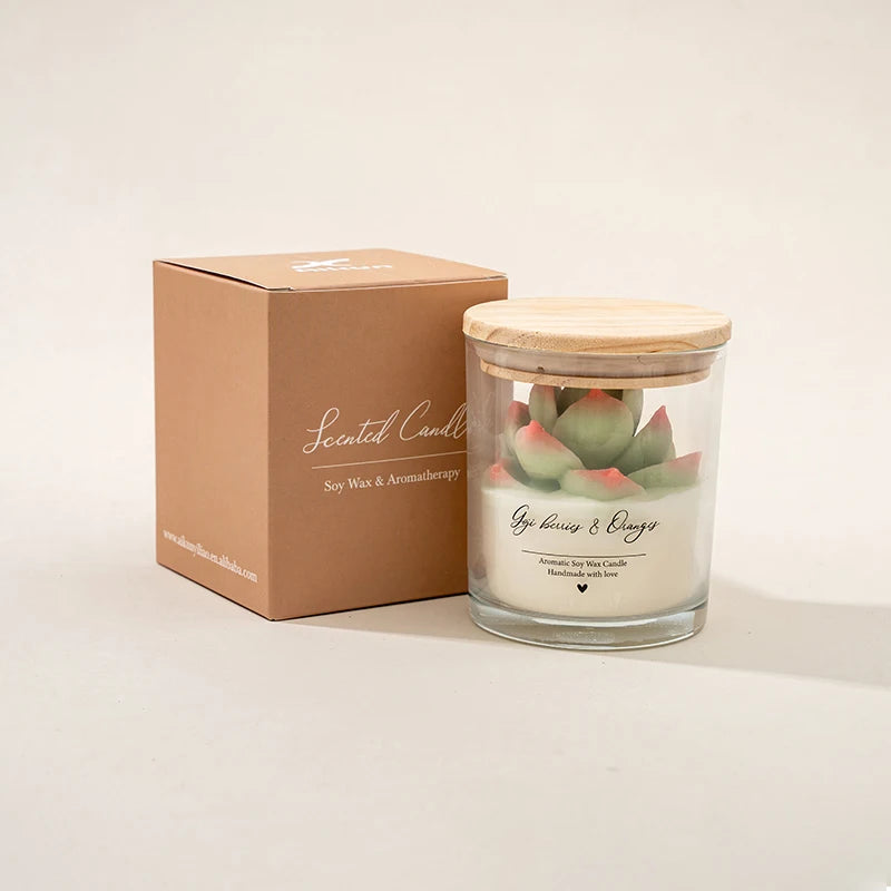 Bougies succulentes de luxe AIKUN Bouquet de fleurs en verre Parfum Arôme Cire de soja Bougie parfumée Goji et Tarocco Orange sanguine