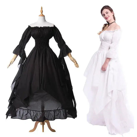 White Victorian Medieval Renaissance Long Dress Plus Size Women Cosplay Halloween Costume Princess Gown Vintage Gothic Dresses - Lootquake