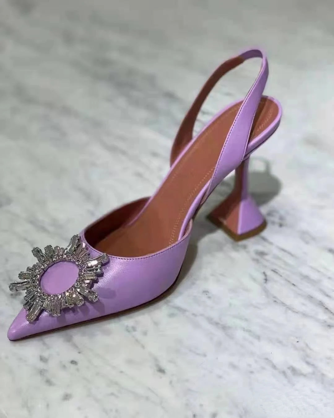 New Fashionable Half Slippers Women&#39;s Sandals Fashionable Sparkling Rhinestones Satin Wine Glass Heel Shoes Closed-Toe Slippers