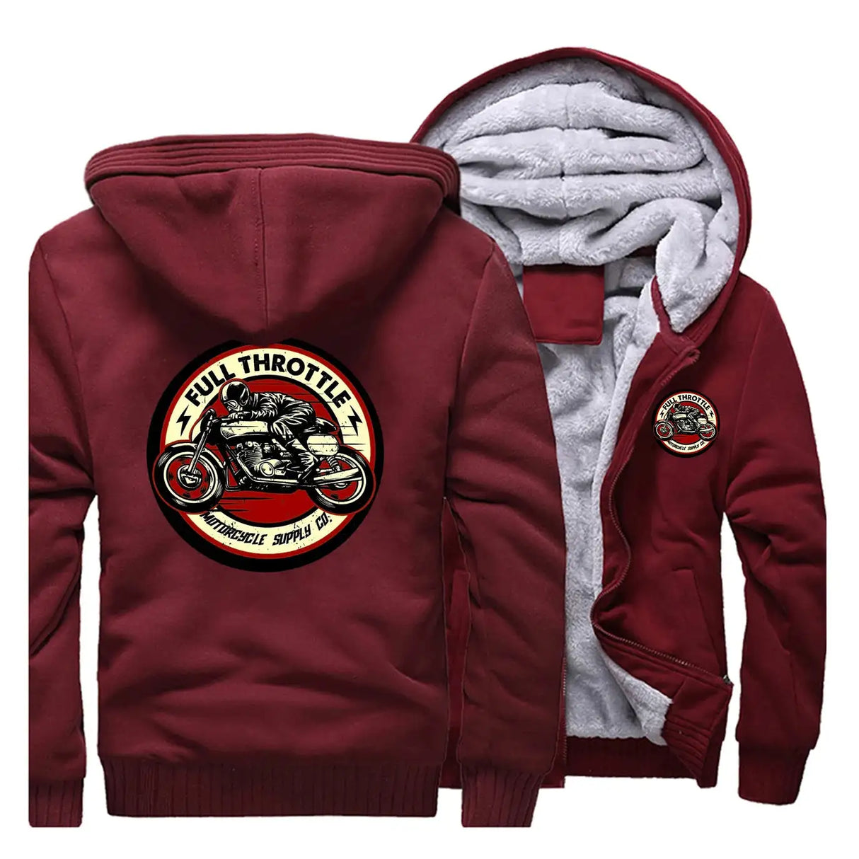 2023 Winter Men Thick Sweatshirt Full Throttle Cafe Racer Rockabilly Biker Zipper Jacket Fleece Warm Mens Thicken Hoodies - Lootquake