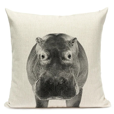 Black and White Cute Animals Cushion Cover - Animal Portrait Decoration Throw Pillow Case 45x45cm for Home Sofa Decor