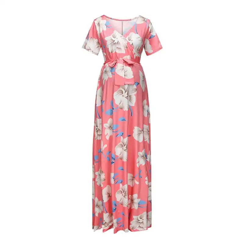 Vestido de maternidad Chivry para mujer, estampado floral, manga corta, cuello en V, maxivestido largo, ropa informal para embarazadas, vestido de maternidad de verano