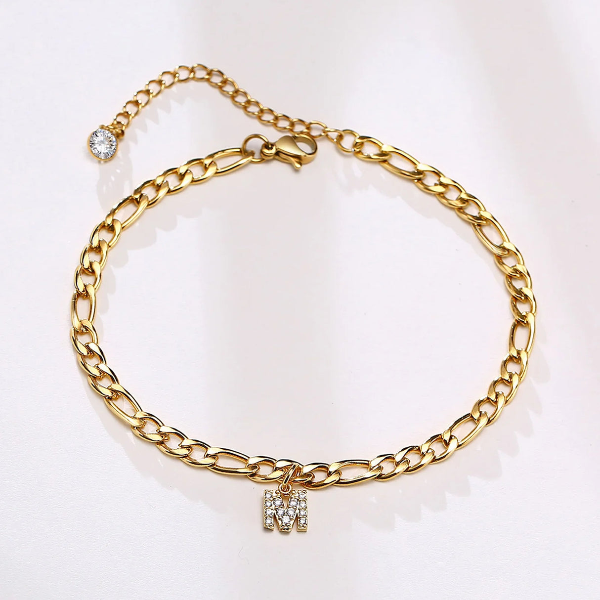 Crystal A-Z Letter Initial  Anklets Bracelet for Women ,Cuban Link Anklet Stainless Steel Beach Leg Foot Chains Wholesale