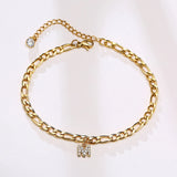 Crystal A-Z Letter Initial  Anklets Bracelet for Women ,Cuban Link Anklet Stainless Steel Beach Leg Foot Chains Wholesale
