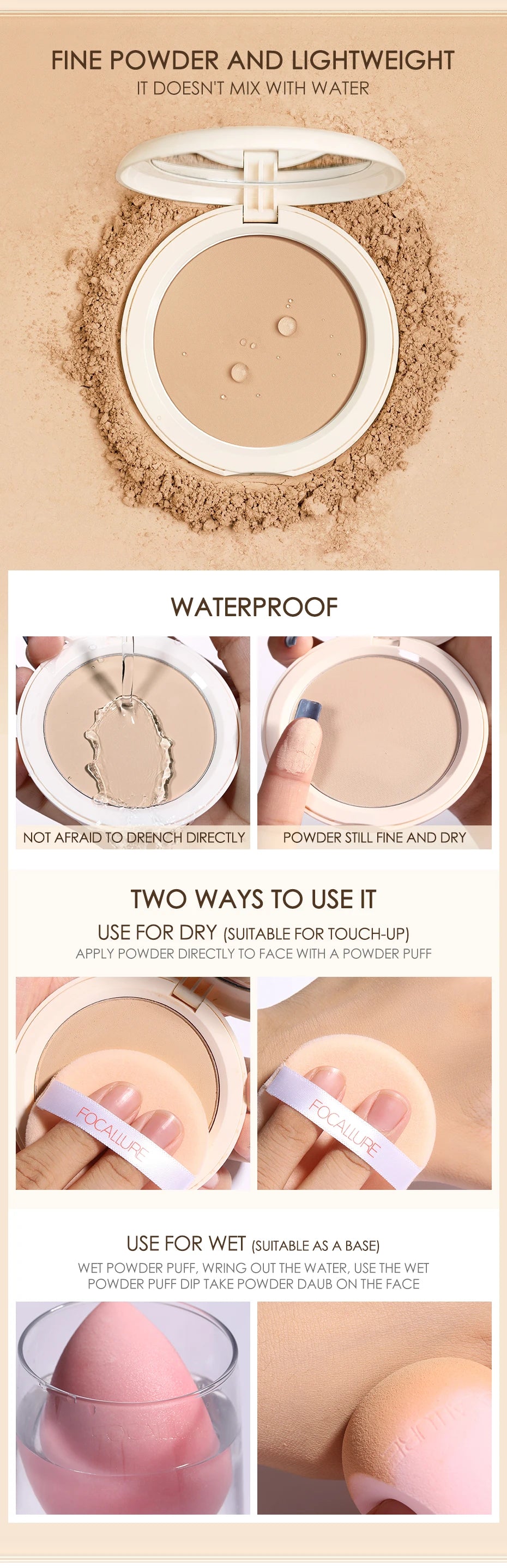FOCALLURE Wholesale Full Coverage Face Powder Long Lasting Oil control Concealer Foundation For Face Make up Natural Cosmetic