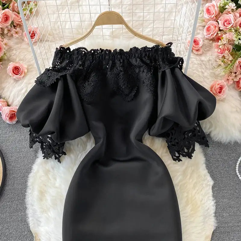 Sexy Hollow Out Lace Bodycon Long Dress Women Elegant Red/Pink/White Off Shoulder Patchwork Maxi Party Vestidos 2021 Autumn New - Lootquake