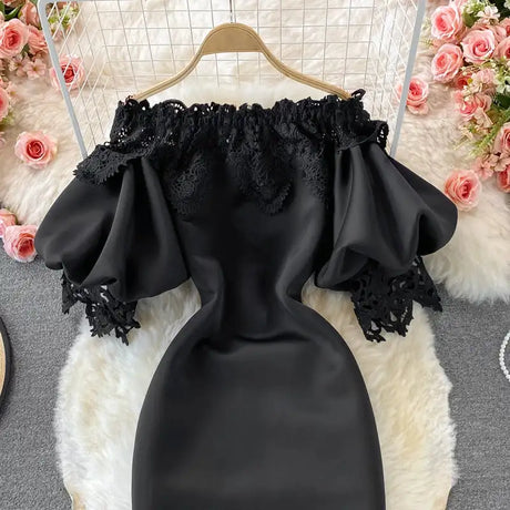 Sexy Hollow Out Lace Bodycon Long Dress Women Elegant Red/Pink/White Off Shoulder Patchwork Maxi Party Vestidos 2021 Autumn New - Lootquake