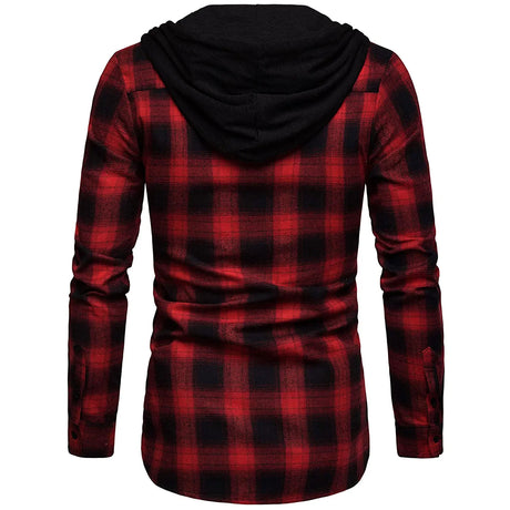 Men's Shirts Autumn Fashion Casual Plaid Shirts Long Sleeve Cotton high quality Pullover Hooded Shirt Winter Mens Top Blouse - Lootquake