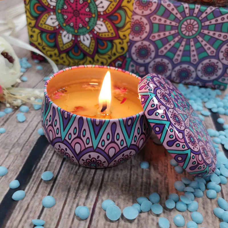 Velas perfumadas Caja vacía con flores Lata Fragancia Vela perfumada hecha a mano Cera de soja natural Decoración del hogar