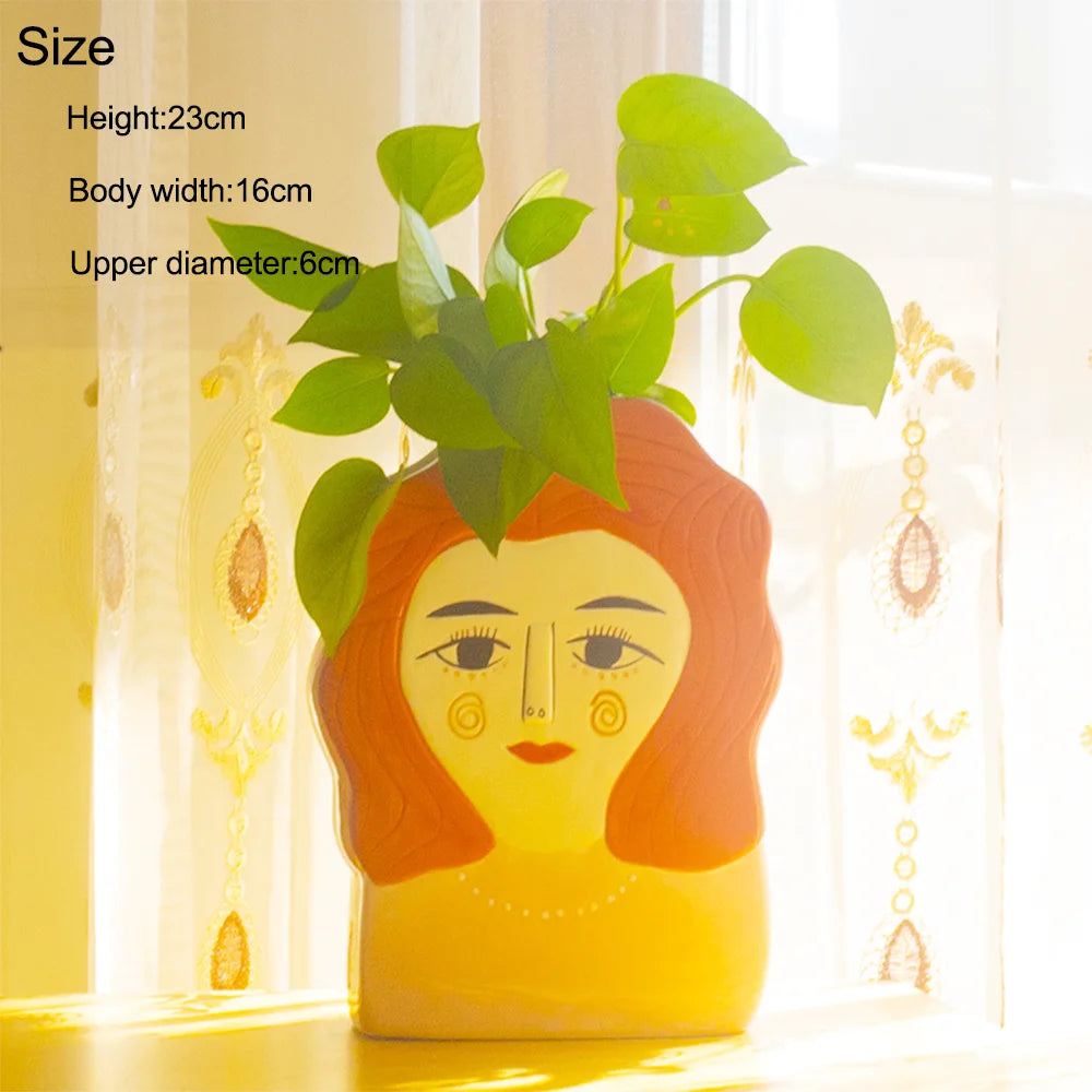 Statue Head Portrait Sculpture Ornament Bonsai Handmade Art Pot Bum Ceramic Vase Plaster Living Room Home Decor Dried Flowers