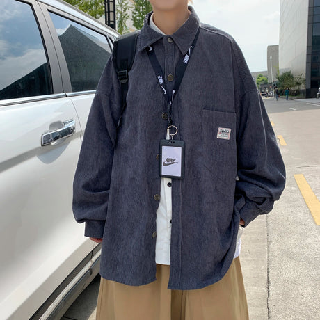 LAPPSTER Men Corduroy Vintage Autumn Shirts 2023 Mens Korean Fashion Harajuku Shirts Male Oversized Streetwear Colorful Shirts - Lootquake