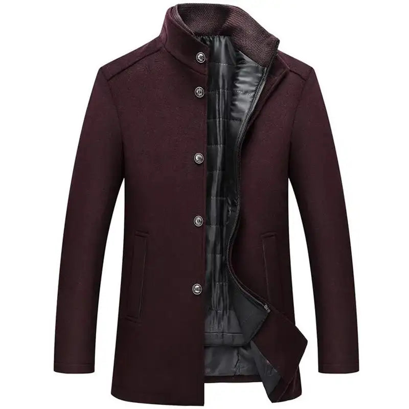 Woolen Coat Men Winter Windbreaker Long Thick Wool Jackets abrigo hombre Man Stand Collar Single Breasted With Vest Woolen Coats - Lootquake