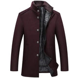 Woolen Coat Men Winter Windbreaker Long Thick Wool Jackets abrigo hombre Man Stand Collar Single Breasted With Vest Woolen Coats - Lootquake