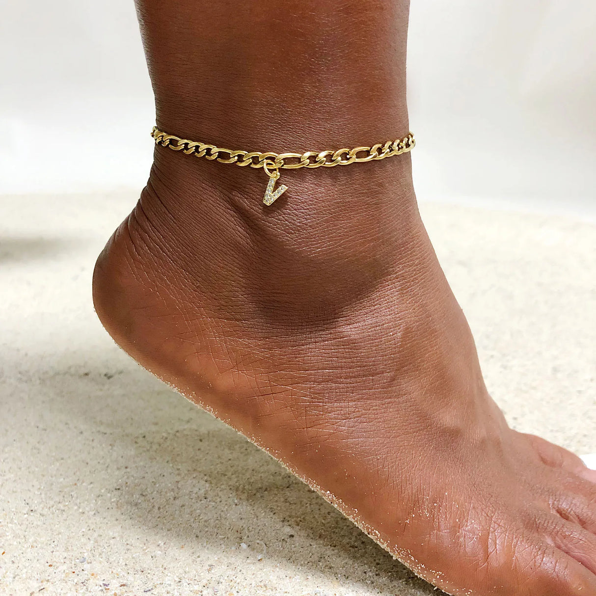 Crystal A-Z Letter Initial  Anklets Bracelet for Women ,Cuban Link Anklet Stainless Steel Beach Leg Foot Chains Wholesale