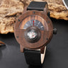 Reloj de madera natural para hombre, con brújula y esfera giratoria, de madera de nogal, ébano y bambú, de cuarzo, color marrón