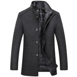 Woolen Coat Men Winter Windbreaker Long Thick Wool Jackets abrigo hombre Man Stand Collar Single Breasted With Vest Woolen Coats - Lootquake