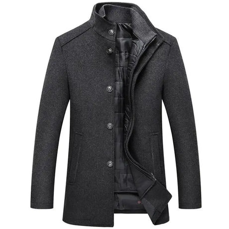 Woolen Coat Men Winter Windbreaker Long Thick Wool Jackets abrigo hombre Man Stand Collar Single Breasted With Vest Woolen Coats - Lootquake